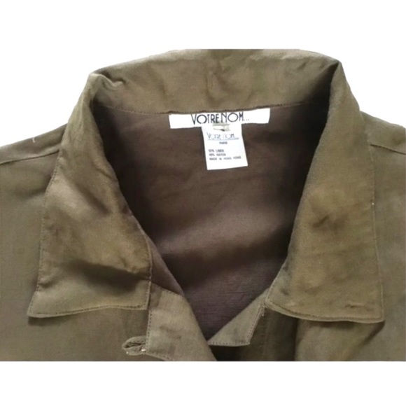 🇫🇷 NWOT Votre Nom Paris Olive Green Sleeveless Linen Blend Shirt Dress T3 M L - Picture 9 of 14